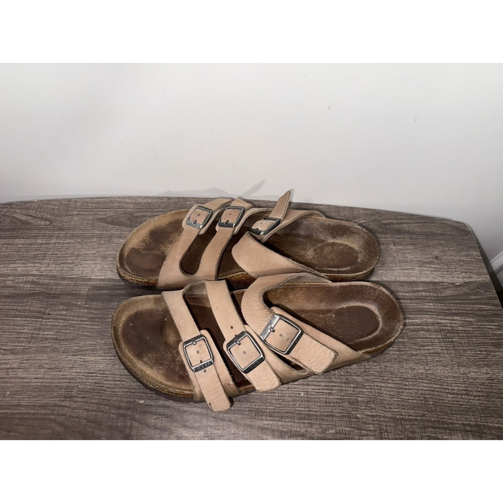 Birkenstock Florida Beige Brown 3-Strap Adjustable Buckle Slide Sandals 10